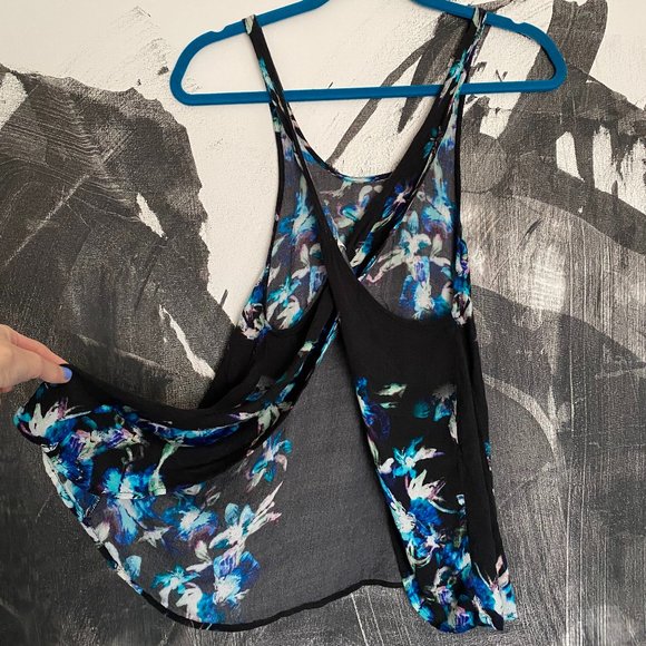 Free People | Border Print | Black Floral | Cross Back | Tank Top | Size Small - Picture 6 of 9